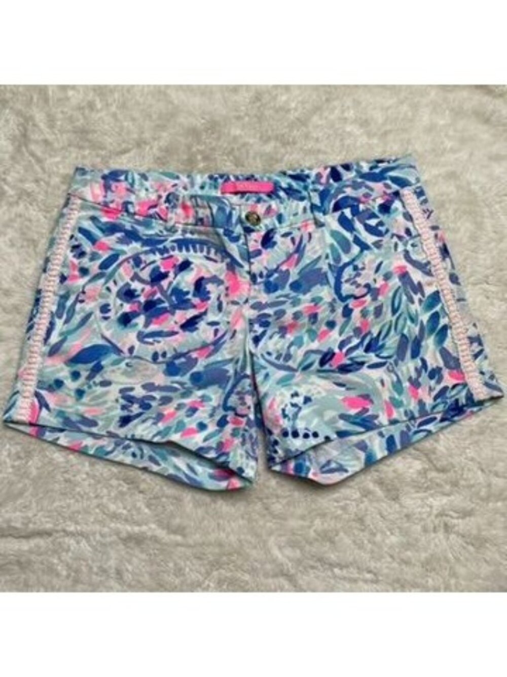 Lilly Pulitzer Callahan Shorts Size 6 Breakwater Party Wave Pink Blue Lace 00142